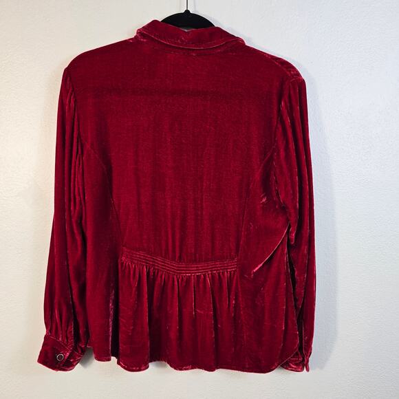 Coldwater Creek Velvet Blouse Women's MP Red Button Up Feminine Romantic Boho - Picture 2 of 9